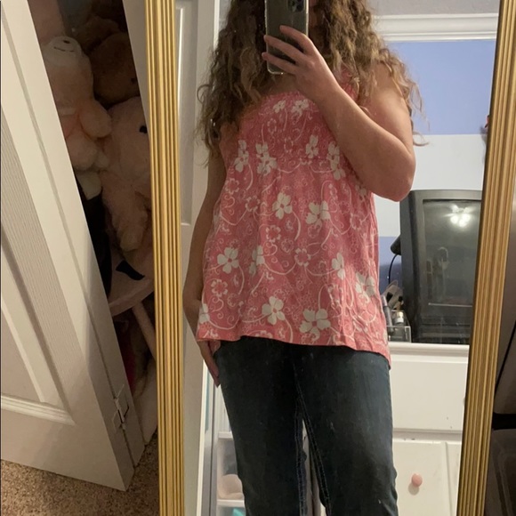 Hot pink Hawaiian floral babydoll tank - Picture 1 of 2